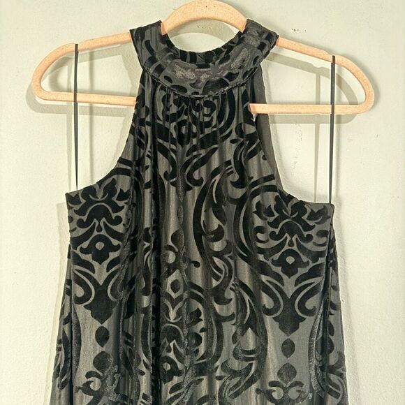 Francesca’s Velour Art Deco Little Black Cocktail Party Halter Mini Dress S - Picture 3 of 8